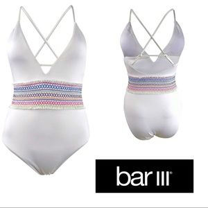 Bar III White Smocked one piece swimsuit in XL NWT